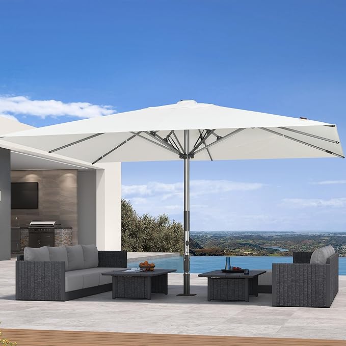 PURPLE LEAF 11 x 15 FT Extra Large Commercial Rectangle Patio Umbrella Oversized Market Umbrella with Semi-Auto Open Maximum Coverage for Resort Hotel Cafe Restaurant Poolside and Garden Business Use White