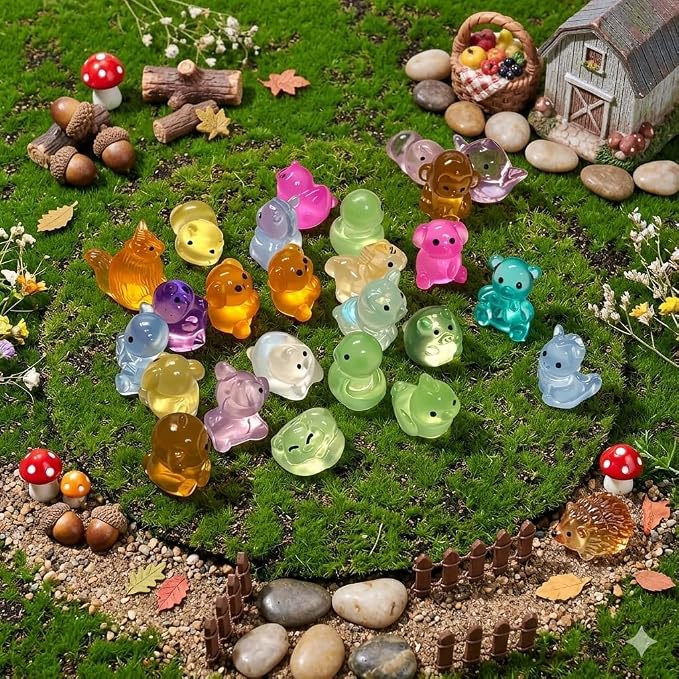 120Pcs Glow in The Dark Mini Resin Animals Mystery Bags,Individually Wrapped Blind Bags Resin Animals,Tiny Animal Figurines for Fairy Garden,Terrarium Decor,Party Favors,DIY Crafts
