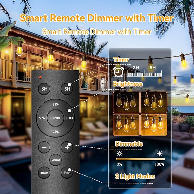 Outdoor String Lights Patio LED - Light Outside Waterproof S14 Porch Lighting Edison Plastic Bulb Pergola Hanging Balcony Connectable Backyard Yard Gazebo Party Garden Bistro 60M 200FT
