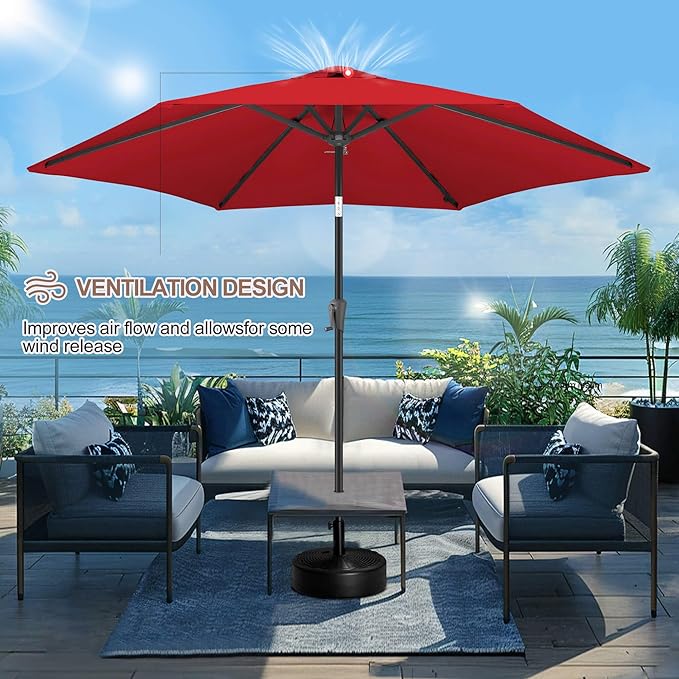 FLAME&SHADE 10ft Patio Umbrella - Outdoor Umbrella with 6 Sturdy Ribs, Push Button Tilt and Crank, UV Protection Table Market Umbrella for Pool, Porch，Garden, Deck, Backyard(Red)