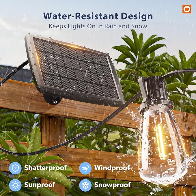 addlon 78(72+6) FT Solar String Lights Waterproof with Remote USB, 24+2 LED | Shatterproof Bulbs Patio Lights, Dimmable & Timable 3 Lighting Modes Solar Light for Backyard Camping Garden Decor