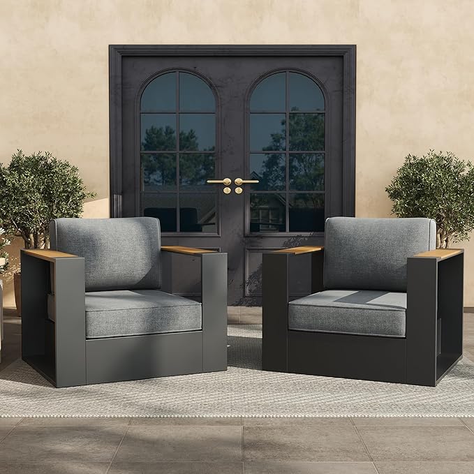 Aluminum Patio Furniture Set, 2 Seats Luxury Seating Furniture, All Weather Outdoor Conversation Sets with 6" Thickened Cushions