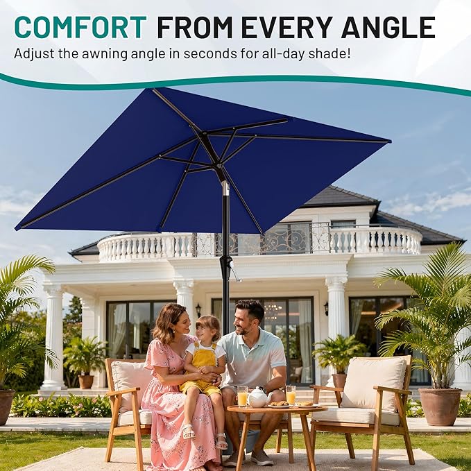 AreShark 6.5' x 10' Rectangular Patio Umbrellas for Outdoor, Outdoor Table Umbrella, Large Outdoor Patio Umbrellas with 6 Sturdy Ribs for Pool, Garden, Deck & Market (Navy)