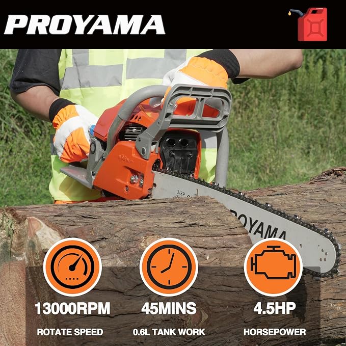 PROYAMA PCS68 Gas Powered Chainsaw, 68CC 2 - Cycle Powerful Chain Saw, 20 Inch 24 Inch Guide Bar, Outdoor Cordless Chainsaw, Gasoline Wood Cutting Machine for Cutting Forest Wood Garden Trimming Tools