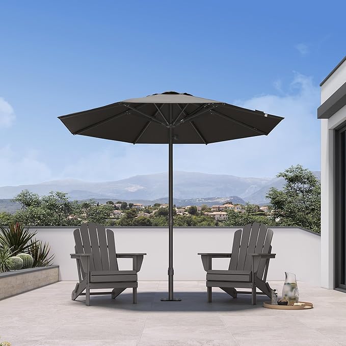 PURPLE LEAF 9Ft Round Semi-Auto Outdoor Patio Umbrella Aluminium Market Umbrella Table Sun Umbrella with 1.89" Rod and 8 Sturdy Ribs for Deck Lawn Pool Garden, Gray