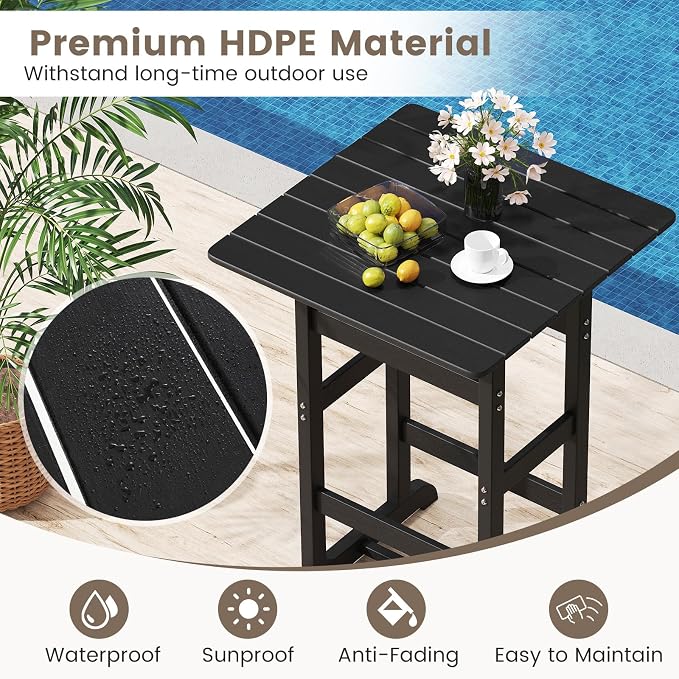 Tangkula 30" x 30" Square Bar Table, Patio HDPE Bar Height Dining Table w/Slatted Tabletop, Outdoor All-Weather High-Top Bistro Table for Poolside, Backyard, Balcony
