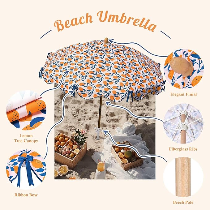 LAGarden Fringe Patio Umbrella with Carry Bag & Cover Vintage Wood for Event Outdoor Garden Yard Wedding Bistro Table