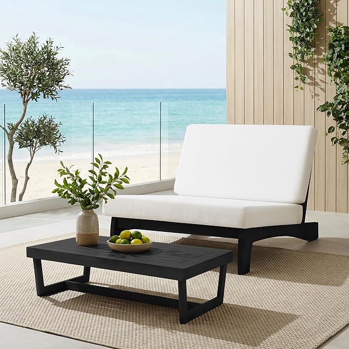 UIXE 5 Pieces Black Wood Patio Furniture Sets, 2 Patio Loveseat, 2 Patio Bistro Chair, All Weather Outdoor Sectional Sofa Furniture Backyard Conversation Set with Coffee Table - Beige