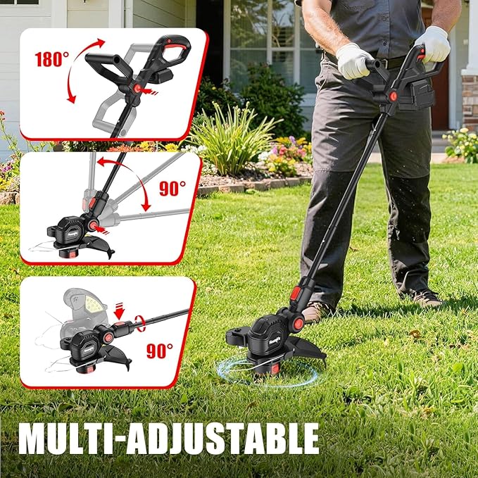 Cordless Weed Eater Compatible with Milwaukee M18 18V Battery(Tool Only), 12-Inch 3-in-1 String Trimmer with 8500RPM Upgraded Motor, Automatic Line Feed Weed Wacker for Lawn Edging and Mowing-Red