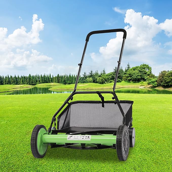 Walk-Behind Lawn Mower,Manual Grass Cutter,Cordless Hand Push Reel Lawnmower Outdoor Yard (20")