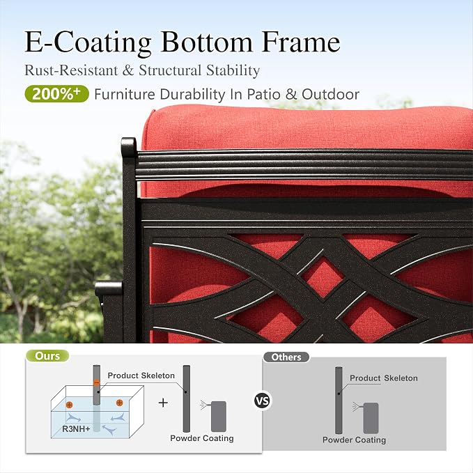 Sophia & William Patio Conversation Set for 7, 3-Seater Sofa, 2 Fixed Chairs, 2 Swivel Chairs and a 45" Fire Pit Table, Metal Outdoor Furniture with 5.75" Extra Thick Cushions, Red