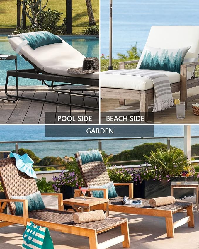 Outdoor Pillows Covers with Inserts Forest Tree Silhouette Teal Green Abstract Gradient Waterproof Pillow with Adjustable Strap Throw Pillows for Patio Furniture Recliner Lounge Chair, 12" x 20", 2PCS