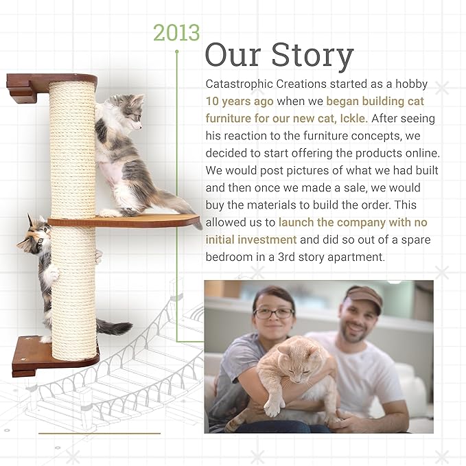Catastrophic Creations Cat Feeder Lounge w/Cat Hammock Natural Bamboo Cat Wall Furniture — Wall Mounted Cat Feeder — Highly Customizable, Cat Tested & Approved (25 Inch)