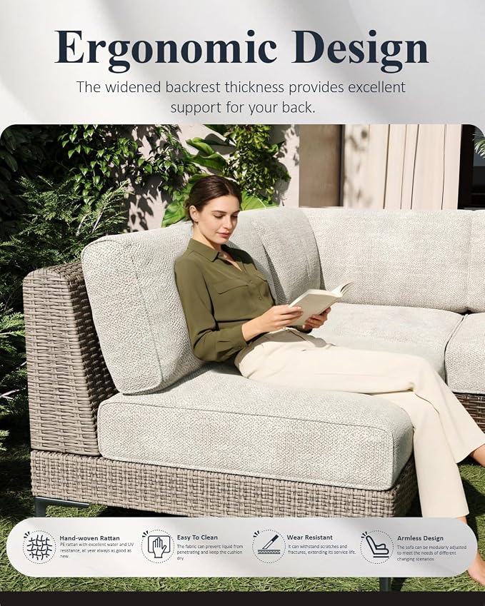 LayinSun 5-Piece Wicker Rattan Patio Furniture Set, Deep Seating Outdoor Modular Sectional Sofa Conversation Set with Thick Cushions for Lawn, Garden