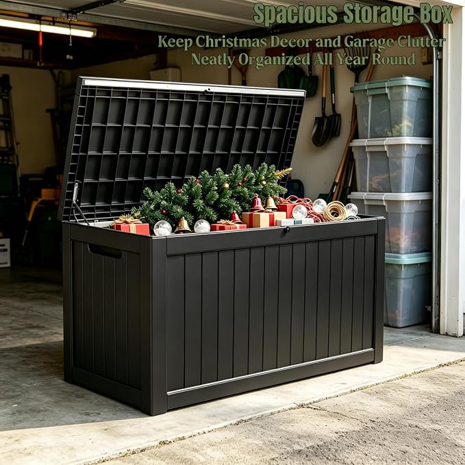 MAKINO 271 Gallon Large Resin Outdoor Storage Box, Waterproof Deck Box, Lockable Deck Container with Reinforced Support, Outdoor Chest for Patio Accessories, Outdoor Cushions, Garden Tools, Black
