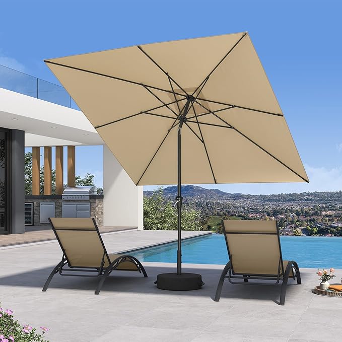 PURPLE LEAF 8' x 8' Square Patio Umbrella Outdoor Table Umbrella Aluminum Frame Market Umbrella with 8 Sturdy Ribs & Tilt for Garden Deck Lawn Pool Beige