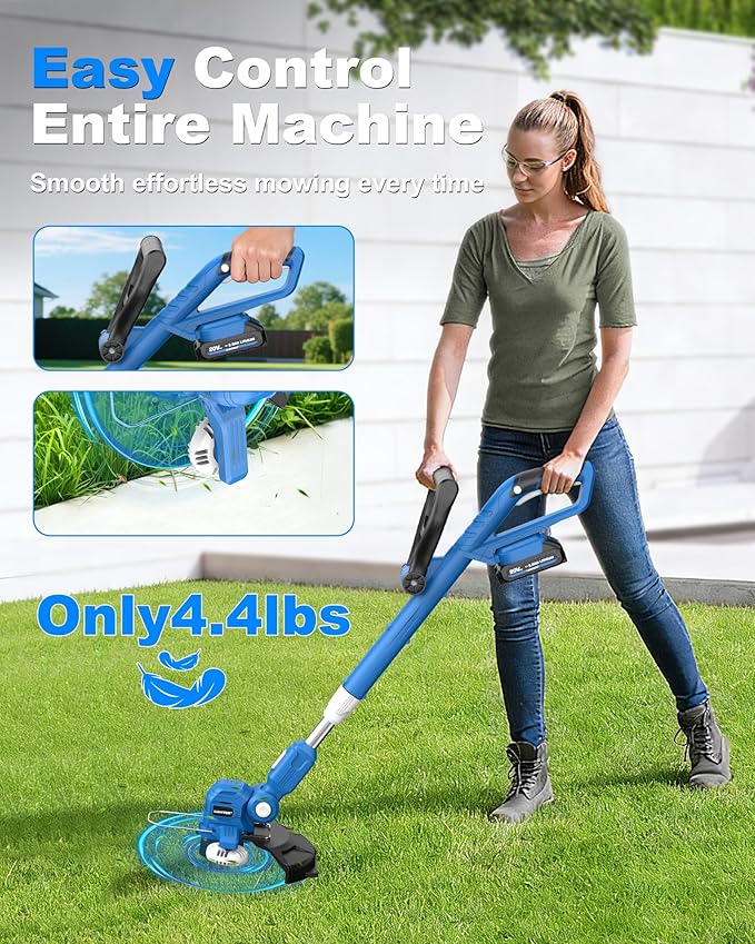 LUXTER 20V Cordless String Trimmer & Wheeled Edger Kit, 12-Inch 2-in-1 Battery Powered Weed Wacker with Auto Line Feed, 4.4lbs Lightweight Weed Eater for Yard Garden, 2X 2.0Ah Batteries & Charger