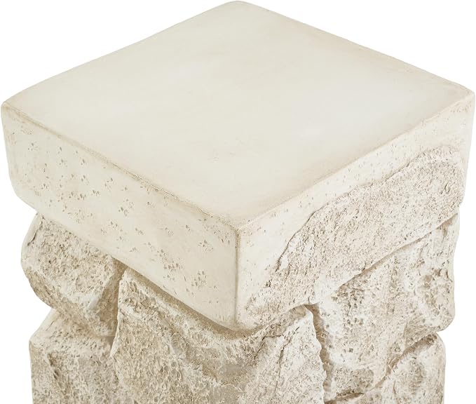 Square Outdoor Concrete Side Table, Patio End Table, Faux Stacked Stone Accent Table with Wave for Indoor Outdoor, Garden Stool Coffee Table for Patio, Garden, Backyard - 14.57" Beige MgO