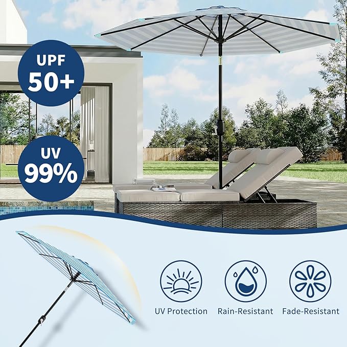 Garvee 10FT Patio Umbrella - Outdoor Table Umbrella with Smooth Crank Lift, Push Button Tilt and 8 Sturdy Ribs - Market Umbrella UV Protection Waterproof for Pool, Deck, Yard, Garden