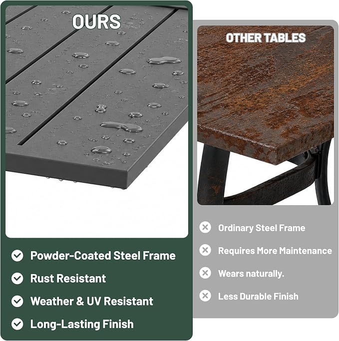 Anmutig Patio Dining Table for 6 Person, Outdoor Metal 63x38 Inch Rectangle Table with 1.57" Umbrella Hole for Garden Lawn Backyard Poolside Parties, Black
