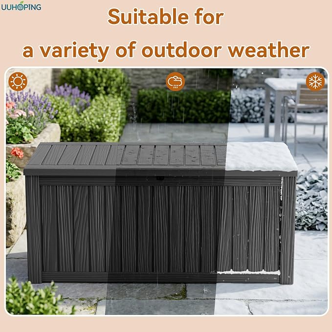 ROJIK Outdoor Storage Box – 150 Gallon Mobile Waterproof Resin Deck Box, Lockable Storage for Patio Cushions, Garden Tools, Pool Accessories – UV-Resistant Storage Bench for Backyard & Deck(Black)