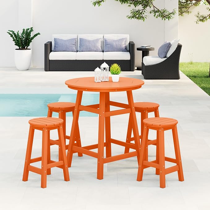 Costaelm Patio Bistro Table, 37" Counter Height Round Patio Cocktail Bar Table with Umbrella Hole, Outdoor Bistro Dining Pub Table for Front Porch Deck Backyard Garden, Orange