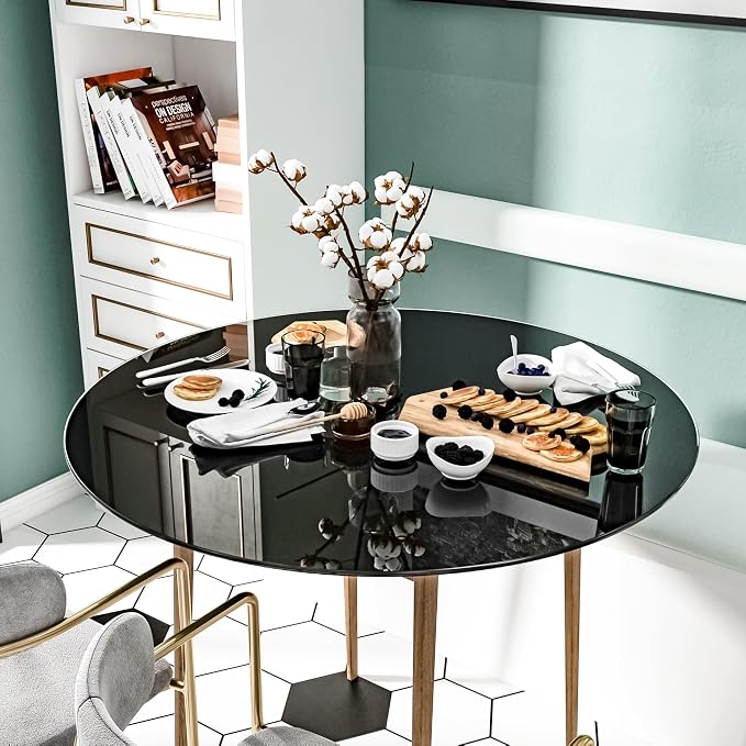 36" Tempered Glass Table Top Round Black Table Surface 1/4'' Thick Pencil Polished Edge Multipurpose for Dining, Coffee, Restaurant and End Table (36 inch-Black)