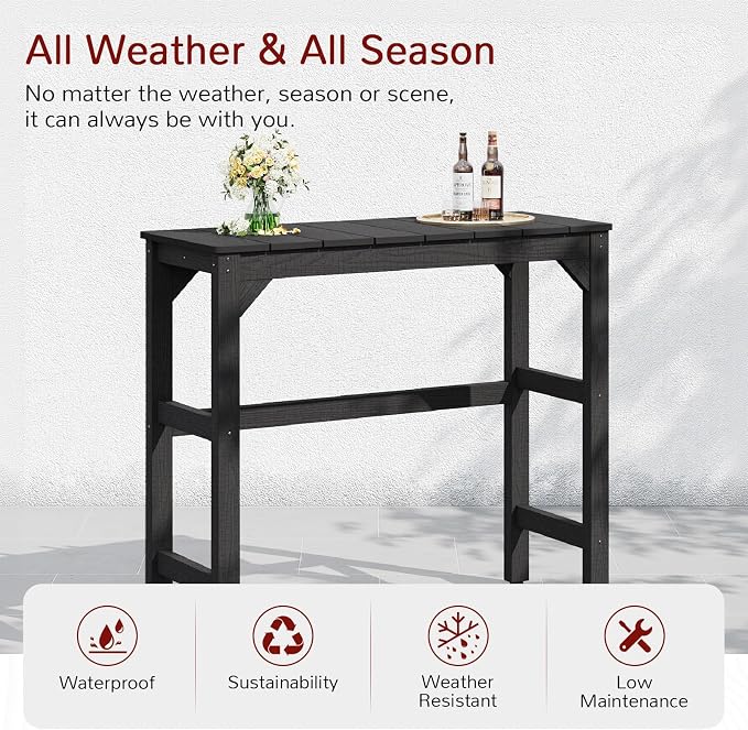 Stoog 3-Piece Patio Bar Set – All-Weather HIPS Outdoor Bar Stools Set of 2, Counter Height Bar Table with Waterproof Top, Fade & Rot Resistant, for Backyard, Deck, Garden, Black