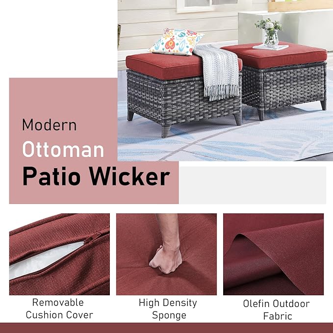 Outdoor Swivel Chairs-Patio Swivel Glider Chairs with Ottomans Outdoor Conversation Set for Deck Balcony Poolside Backyard-Grey/Red