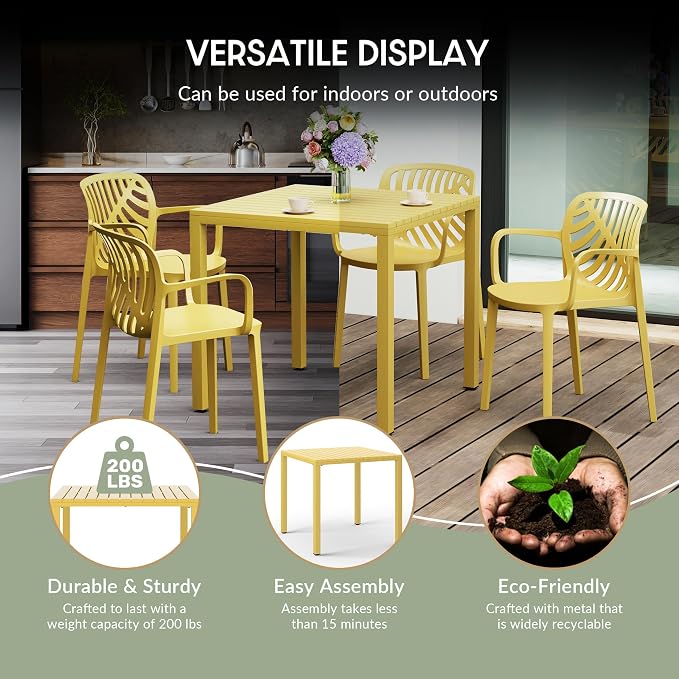 WestinTrends Playa 31.5" Iron Metal Frame Outdoor Square Patio Dining Table, Yellow