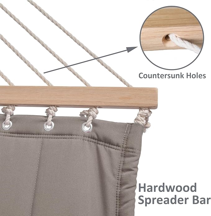 SUNCREAT 2 Person Hammocks for Outside with Stand, Extra Large Double Hammock with Wooden Stand, Brown