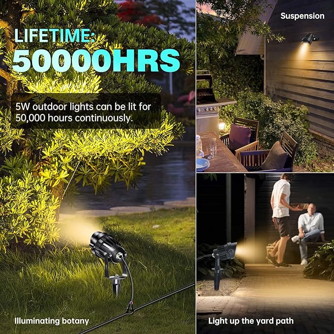 Low Voltage Landscape Lights Outdoor LED Landscape Lighting with Connectors 5W 500LM Focusing Lens Spotlights,24V AC/DC 3000K Warm White Waterproof IP65 Pathway Garden Yard Lights 6PACK