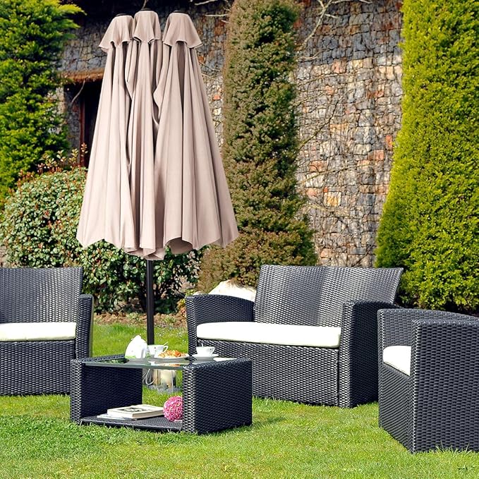 Tangkula 15 Ft Patio Umbrella Double-Sided Outdoor Market Table Umbrella with Crank (Beige)