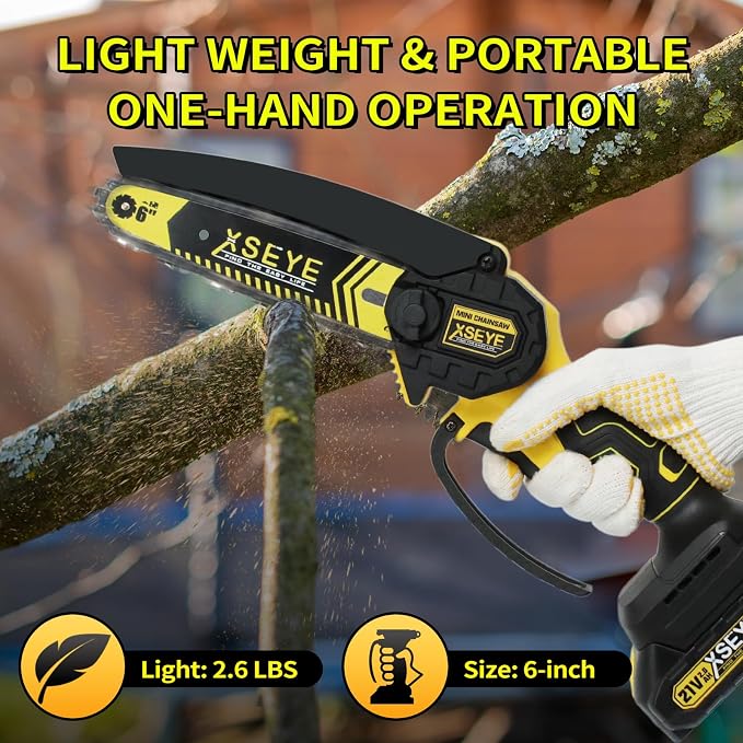 XSEYE Mini Chainsaw Cordless 6", Battery Powered Electric Handheld Chain Saw for Wood Cutter Branch Tree Trimming Garden Tool, Anniversary Birthday Idea for Husband Him, Mens Day Gifts for Father Dad