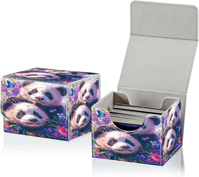 Card Deck Box for MTG, Cards Storage Box Fits 120+ Sleeved, Leather Small Size Strong Magnetic Closing Card Case for Board Games Magic TCG CCG Baseball Collection, Butterfly Panda