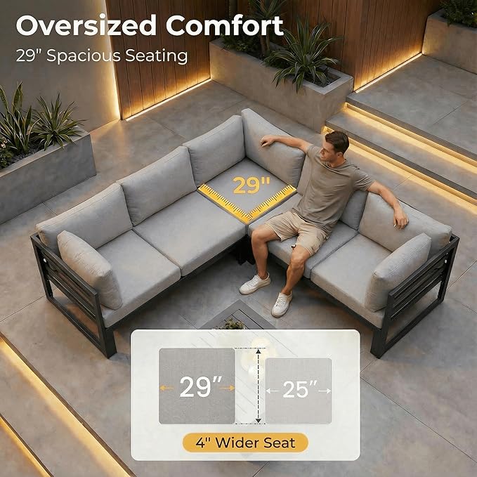 NICESOUL 14-Person Luxury Aluminum Outdoor Sectional Sofa Set with Chaise, 500lbs Heavy Duty Modular Patio Furniture, 29" Wide Deep Seating All-Weather Conversation Set for Poolside, Light Gray