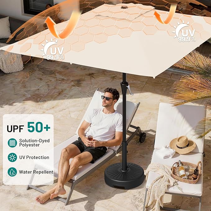 AreShark 8' x 10' Rectangle Patio Umbrellas for Outdoor, Outdoor Table Umbrella, Large Outdoor Patio Umbrellas with 8 Sturdy Ribs for Pool, Garden, Market (Cream-White)