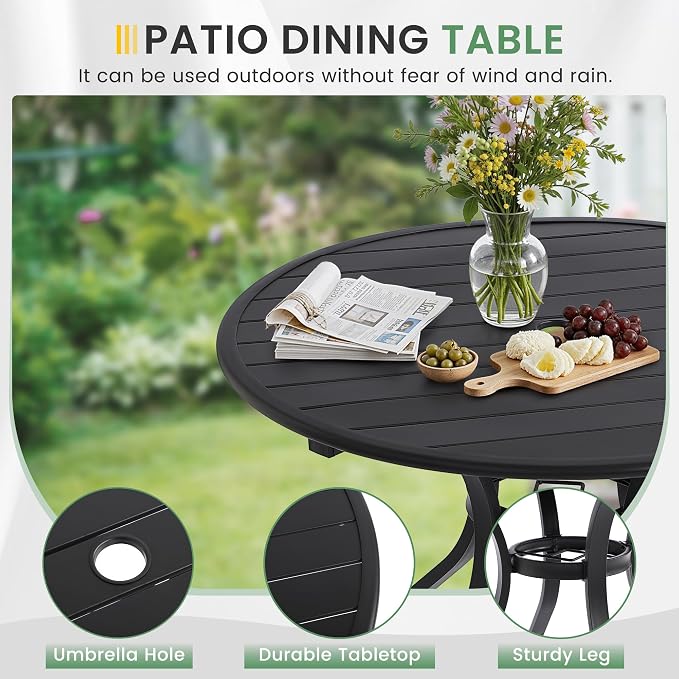 LVUYOYO 5-Piece Outdoor Patio Dining Set, Textilene Swivel Chairs & Round Table Set, All-Weather Table and Chairs Set with Umbrella Hole for Backyard, Garden,Balcony,Porch (Gray)