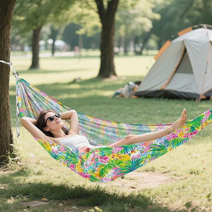 Camping Hammock Outdoor Hammocks for Outside Plumeria Flowers Beach Trees Portable Lightweight with Pockets Tree Straps Indoor
