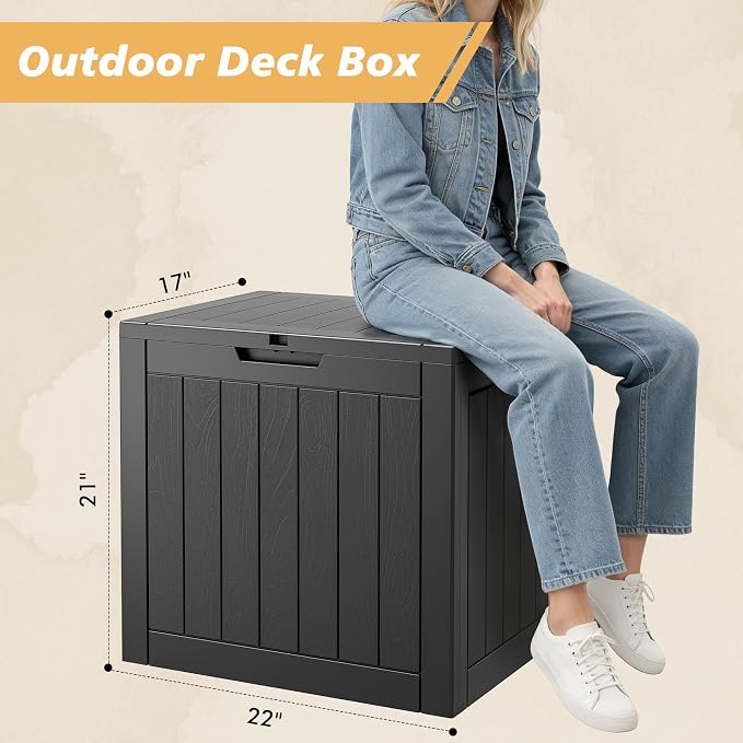 Fancyango 32 Gallon Outdoor Deck Box Waterproof, 2 Packs Storage Box for Patio, Resin Storage Bench Lockable for Garden Tools, Package Delivery, Black