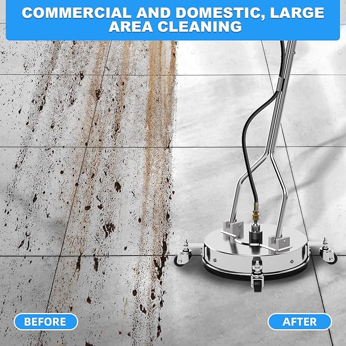 16" Pressure Washer Surface Cleaner with 304 Industrial-Grade Stainless Steel Housing, Dual Handle, 4500 PSI Driveway Pressure Washer Attachment, 2 Replacement Nozzles, for Concrete, Sidewalk, Deck