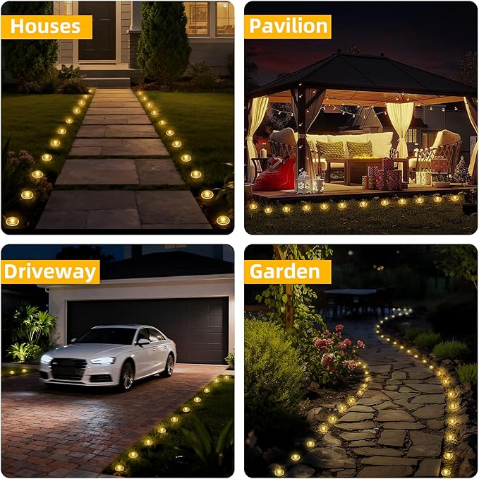 15 LED Solar Ground Lights Outdoor, Waterproof Solar Pathway Lights, LED Landscape Lighting for Garden, Patio, Driveway, Walkway - Warm White