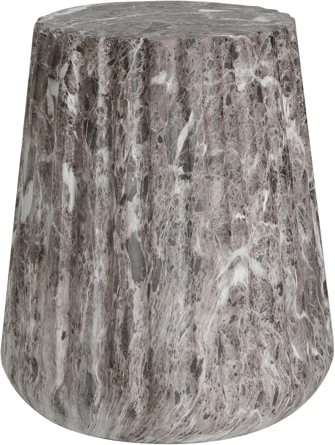 Outdoor Side Table Round Concrete Side Table Faux Marble End Tables Cement Accent Tables Patio Garden Stool Plant Stand for Porch, Backyard Balcony,16",Barrel, Grey