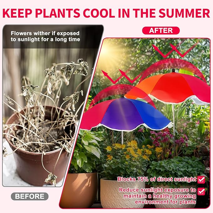 4 Pack Plant Umbrellas for Outdoor Plants 25" Larger Garden Umbrella Sun Shade with Adjustable Angle 40" Higher Sun Protection Cover Shade for Plants, Potted Flower,Garden Bed