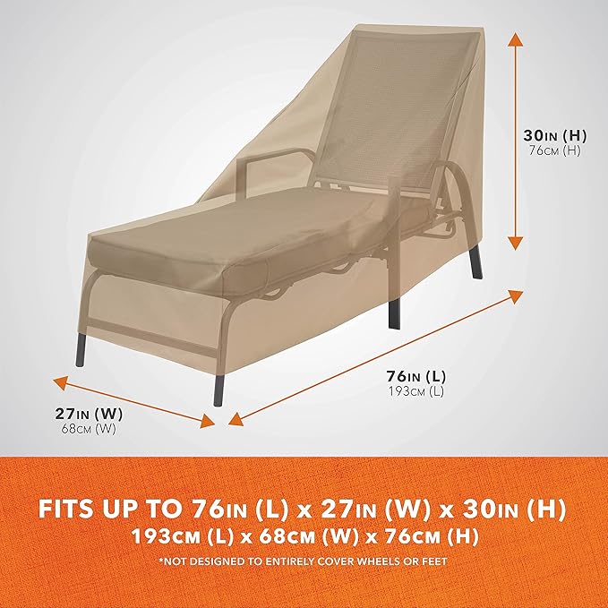 Modern Leisure Basics Patio Chaise Lounge Chair Cover - Weather-Resistant Fabric - Furniture Protection Perfect for Patio, Deck, and Porch - 76" L x 27" W x 30" H - Khaki - 1-Pack - 2023 Model