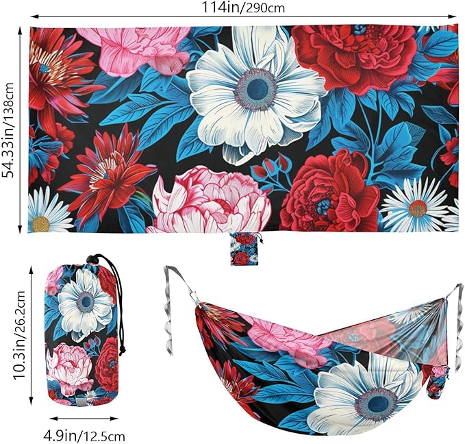 Peonies and Daisies Red 330lb Capacity Hammocks with Hanging Rope Backyard Hammock for Outside Camping Essentials hamacas para adultos con soporte