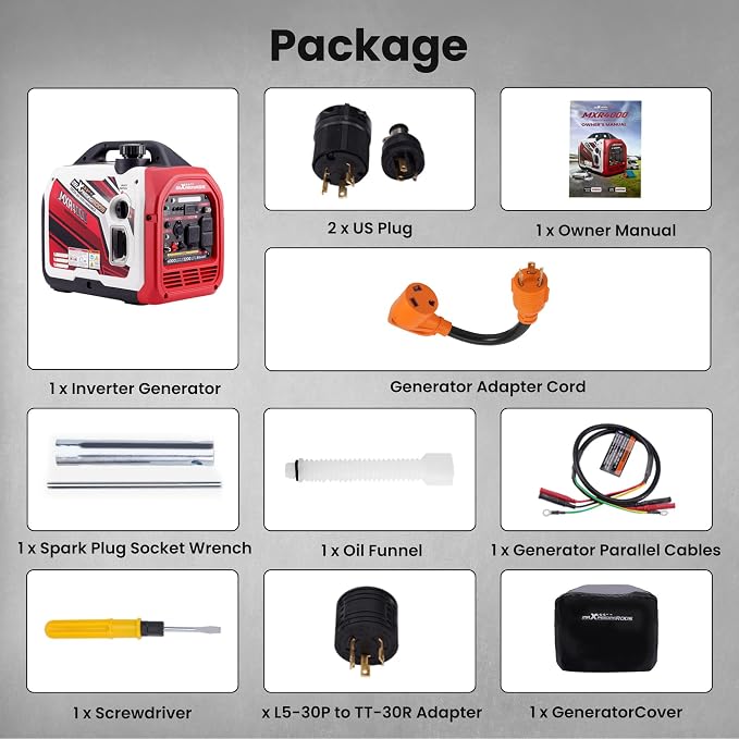 maXpeedingrods Portable 4000 Watt Inverter Generator with RV Adapter Cord 3 Prong 125V 30 Amp to 30 Amp, NEMA L5-30P to TT-30R