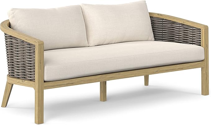 SIMPLIHOME Parkside SOLID ACACIA WOOD 70 inch Wide Rectangle Contemporary 4 Piece Outdoor Conversation Set in Natural for the Living Room