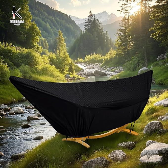 Outdoor Waterproof Hammock Cover for 13-14FT Hammock Stand,with Zip and Elastic Ropes,and It has Windproof Effect,420D Heavy Duty Oxford (Black,13-14foot)