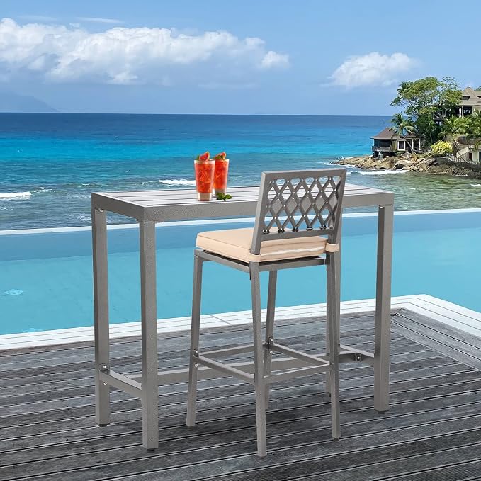Outdoor Patio Counter Height Bar Table, 47" Rectangle for Patio, Garden, Yard, Balcony, Poolside